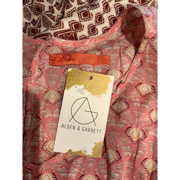 Prana Pink, Purple, & White Patterned Shift Dress W/ Short Sleeves, Size XS - Picture 6 of 6